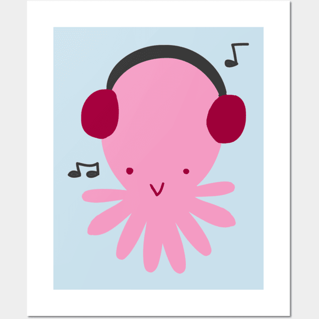 Pink Headphones Octopus Wall Art by saradaboru